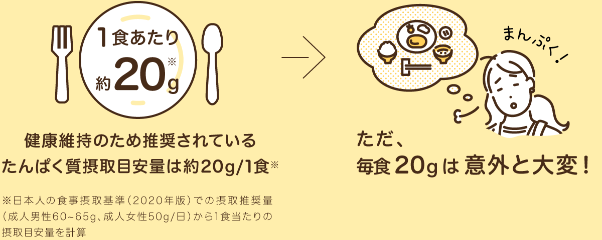 健康維持のため推奨されているたんぱく質摂取量は約20g/1食